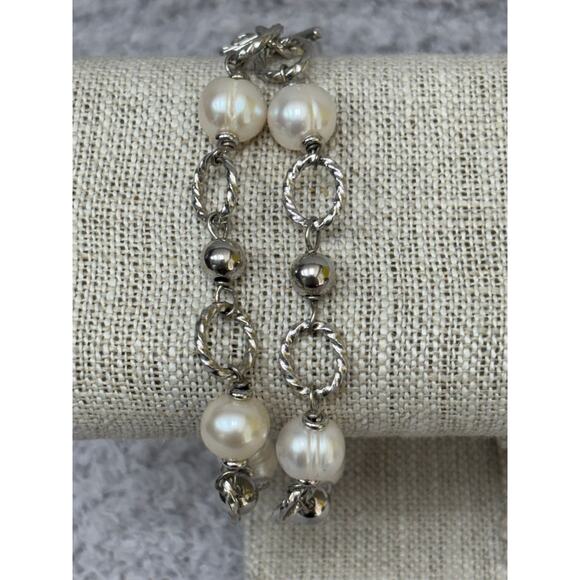 Honora Sterling Silver Pearl Link Double Strand Toggle Bracelet #63563 - Picture 1 of 5